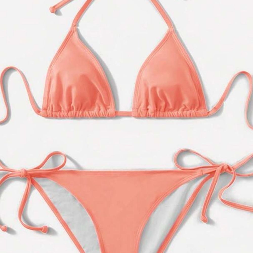 SHEIN Coral Tie-Side Triangle Bikini size large fits medium